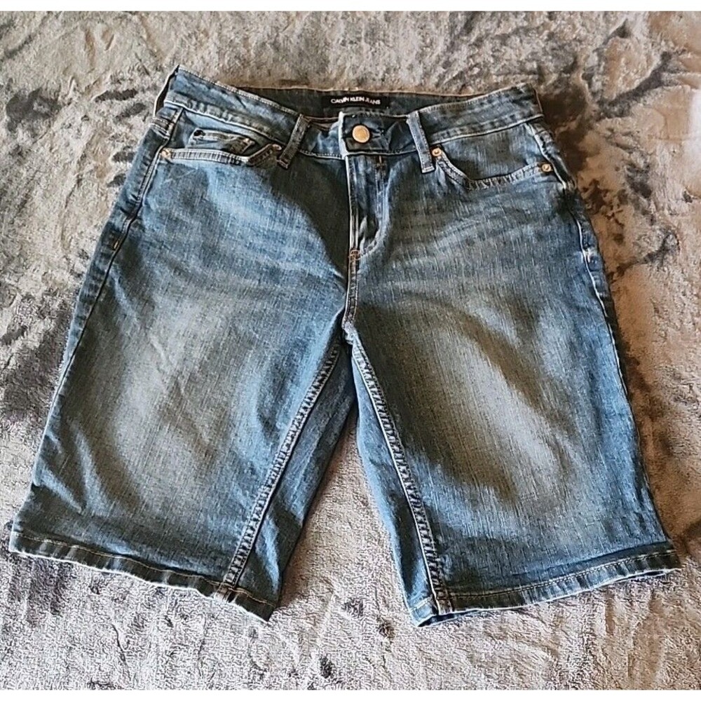 Calvin Klein Jeans Womens Size 8 Bermuda Denim Shorts Dark Wash Stretch Blue